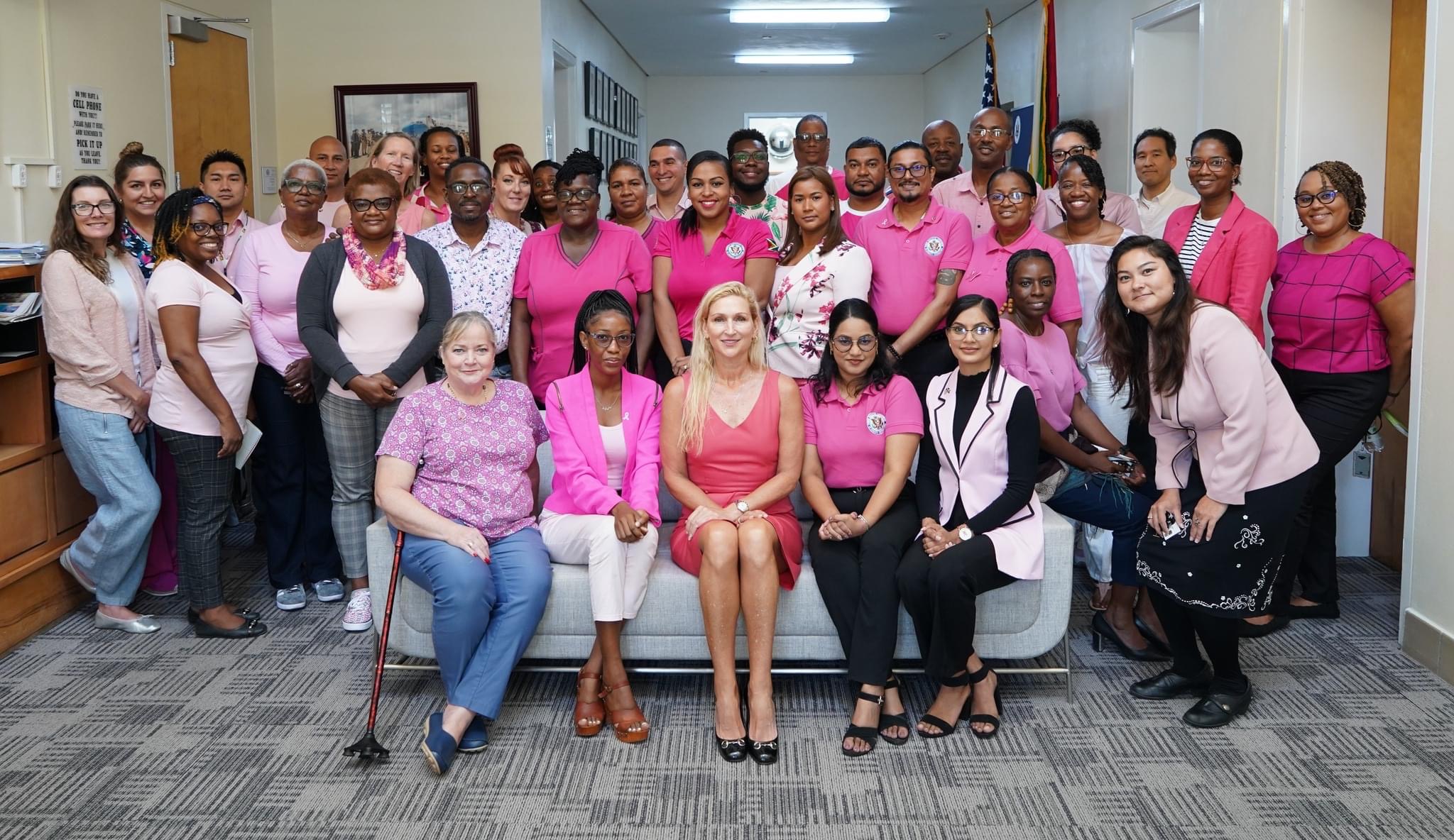 Ambassador Nicole Theriot in group photo with U.S. Embassy Guyana staff