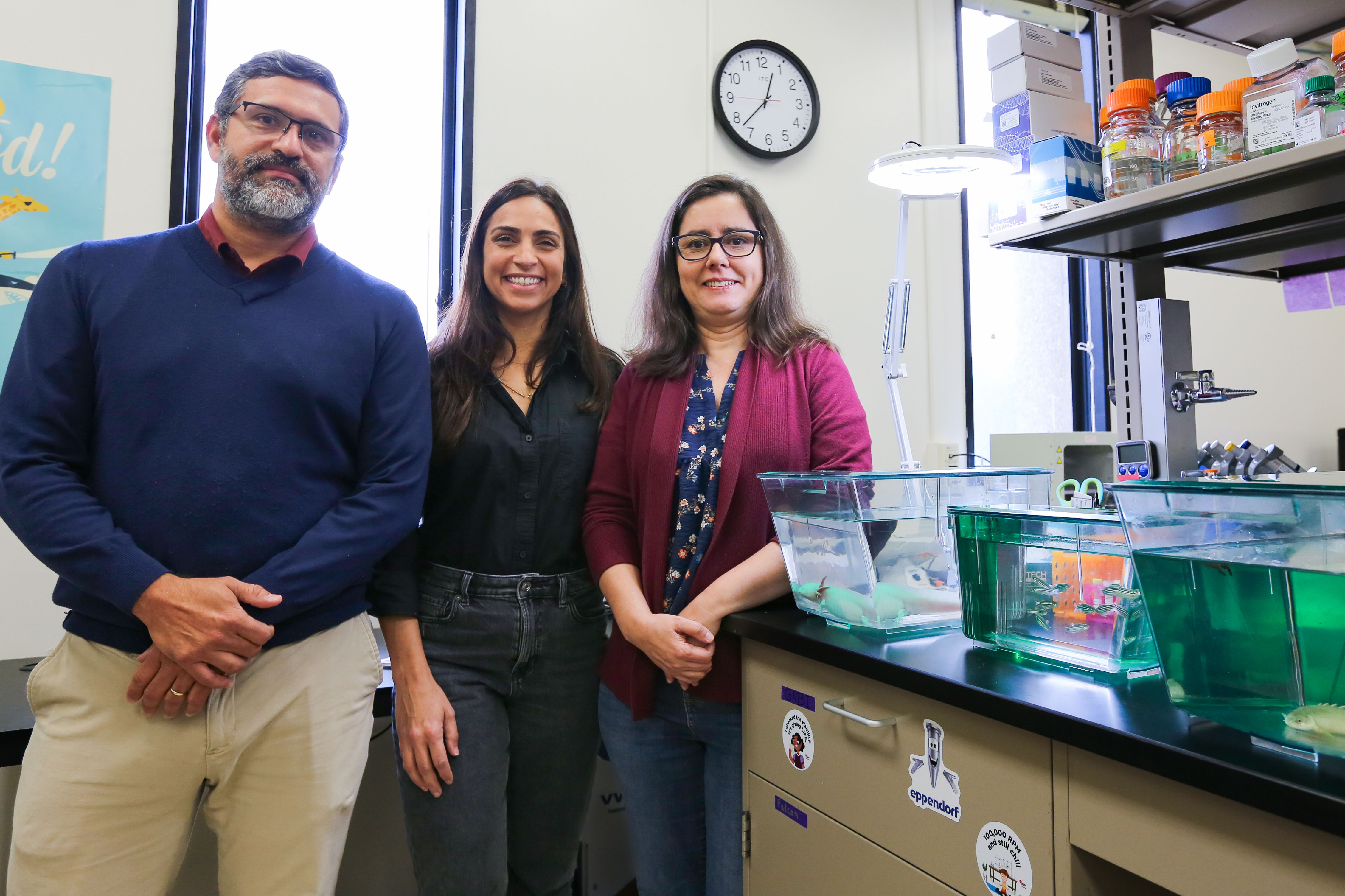 Igor Schneider, assistant professor of biological sciences, LSU College of Science; Josane Sousa, postdoctoral researcher in Schneider lab; Gabriela Lima, PhD candidate in Schneider lab