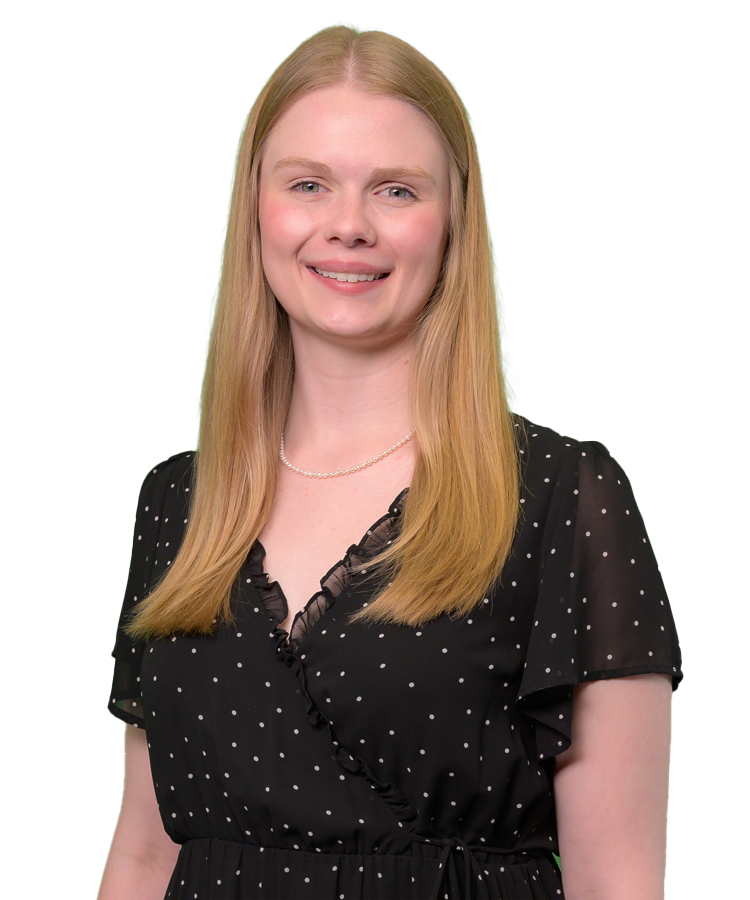 Emma Bruney in black shirt on white background