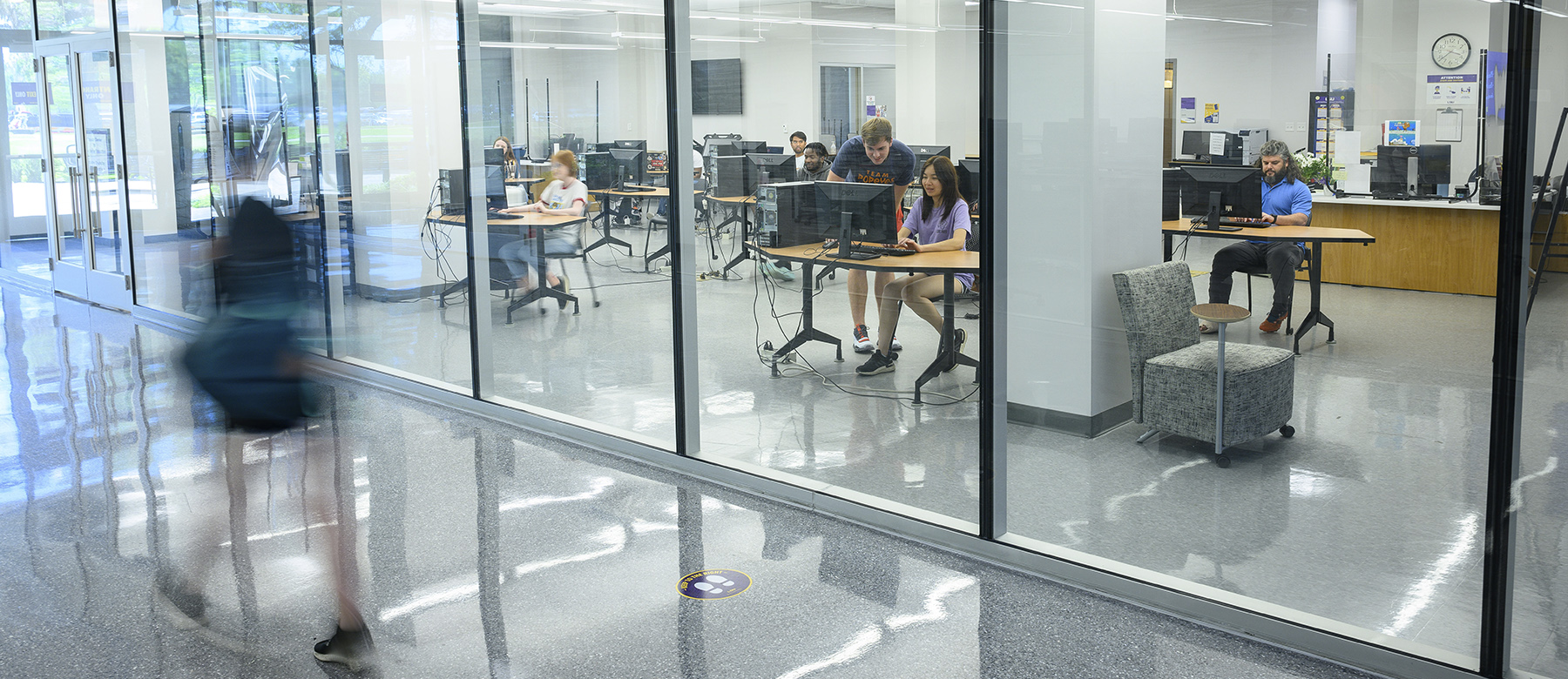 students in chevron center